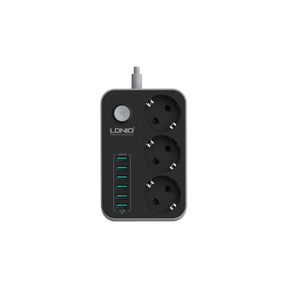 Ldnio Πολύπριζο 3 Θέσεων με 6 USB-A, Διακόπτη και Καλώδιο 2m (SE3631)