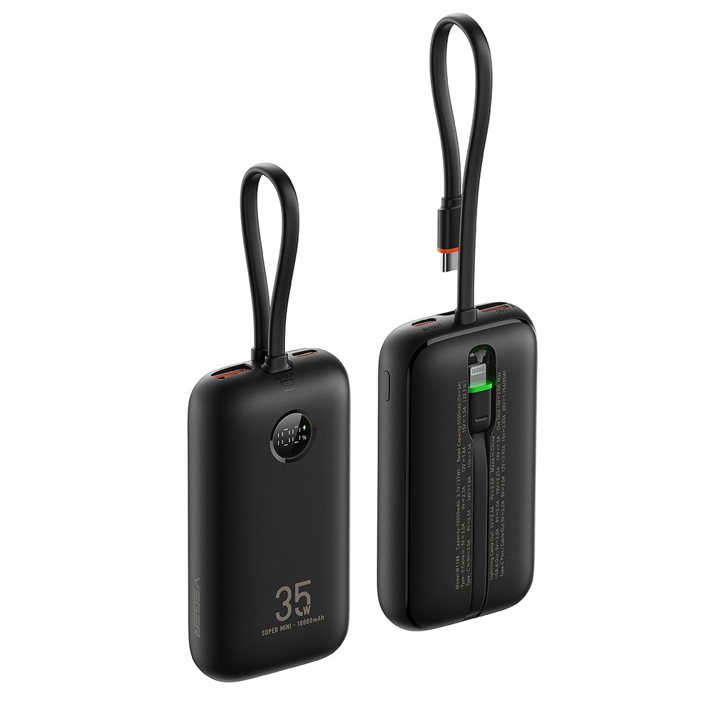 K1 - 10,000mAh 35W PD Digital Display Powerbank With Built In Non-MFI Lightning & USB-C Cable Κωδικός: K1-Black