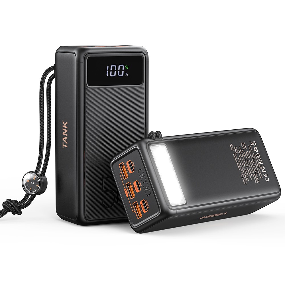 W5001C Tank Boost Power Bank 56000mAh 100W with 3 USB-A Ports and 2 USB-C Ports Power Delivery Black