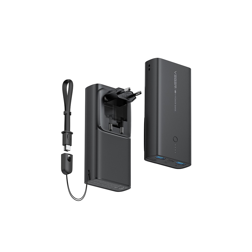 ACE100 Power Bank 10000mAh 20W με 2 Θύρες USB-A και Θύρα USB-C Power Delivery / Quick Charge 3.0 Μαύρο