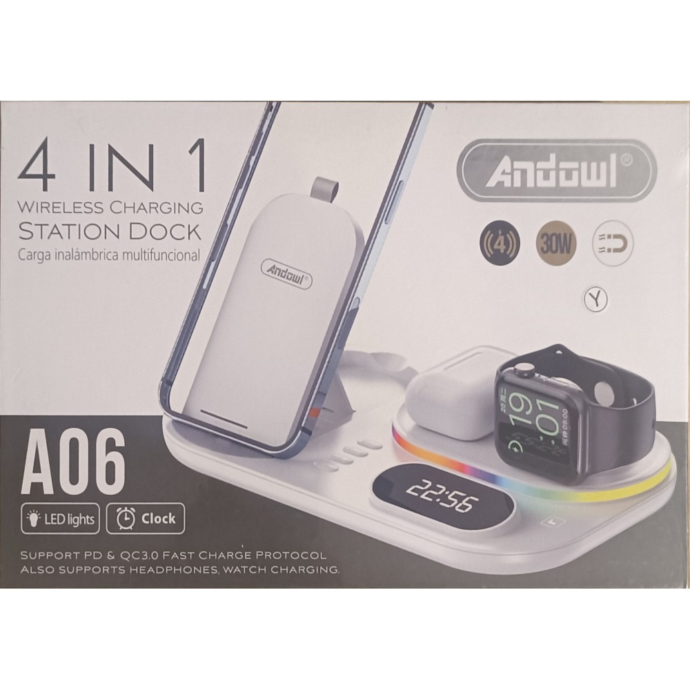 Andwol 4in1 Wireless Charger Docking Station (Black/White)