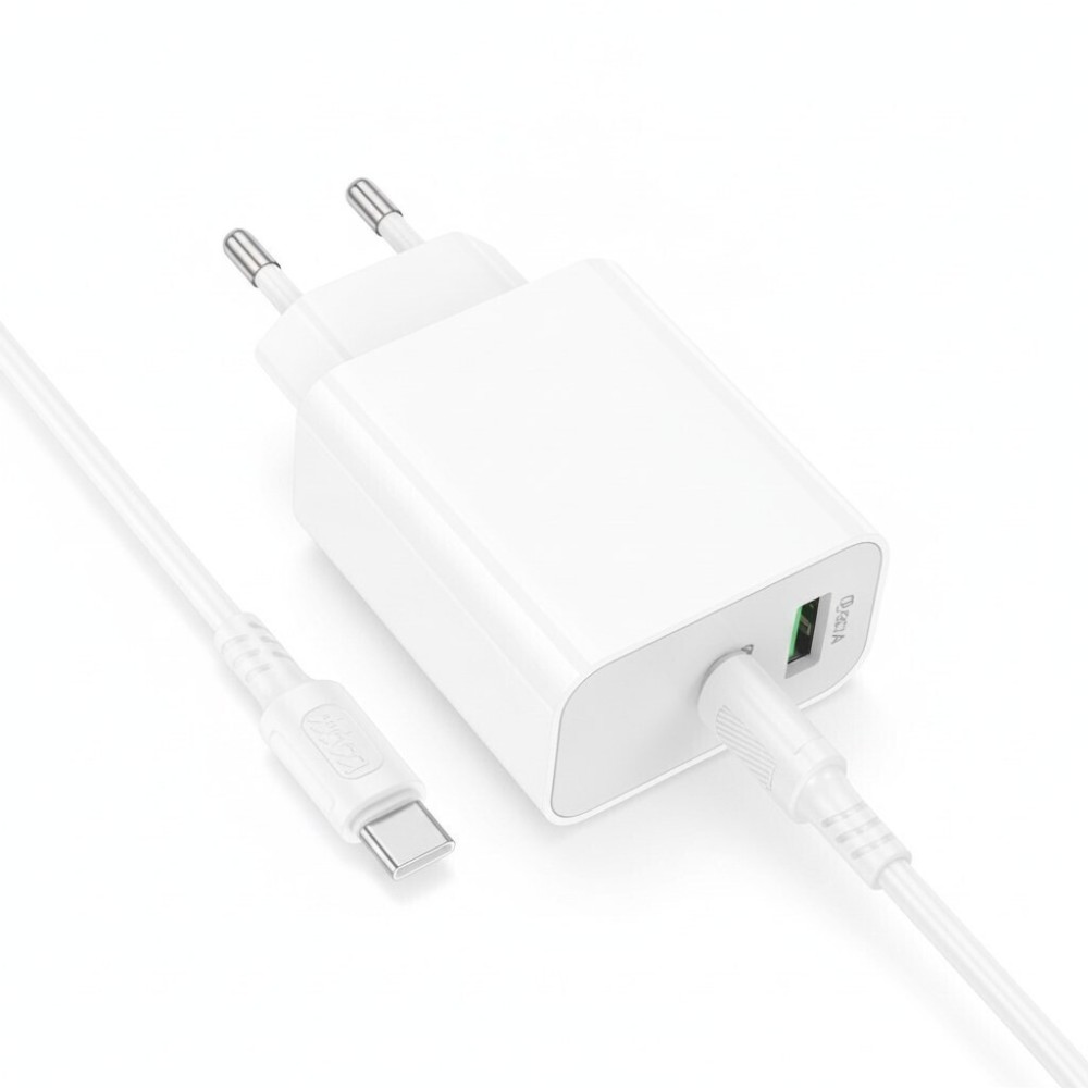 Borofone Φορτιστής με Θύρα USB-A και Θύρα USB-C και Καλώδιο USB-C - USB-C 30W Power Delivery / Quick Charge 3.0 Λευκός (BA108A)